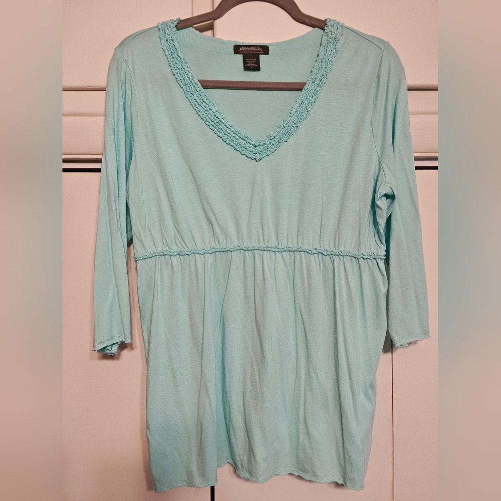 Eddie Bauer Light Aqua V-Neck Long Sleeve Tunic